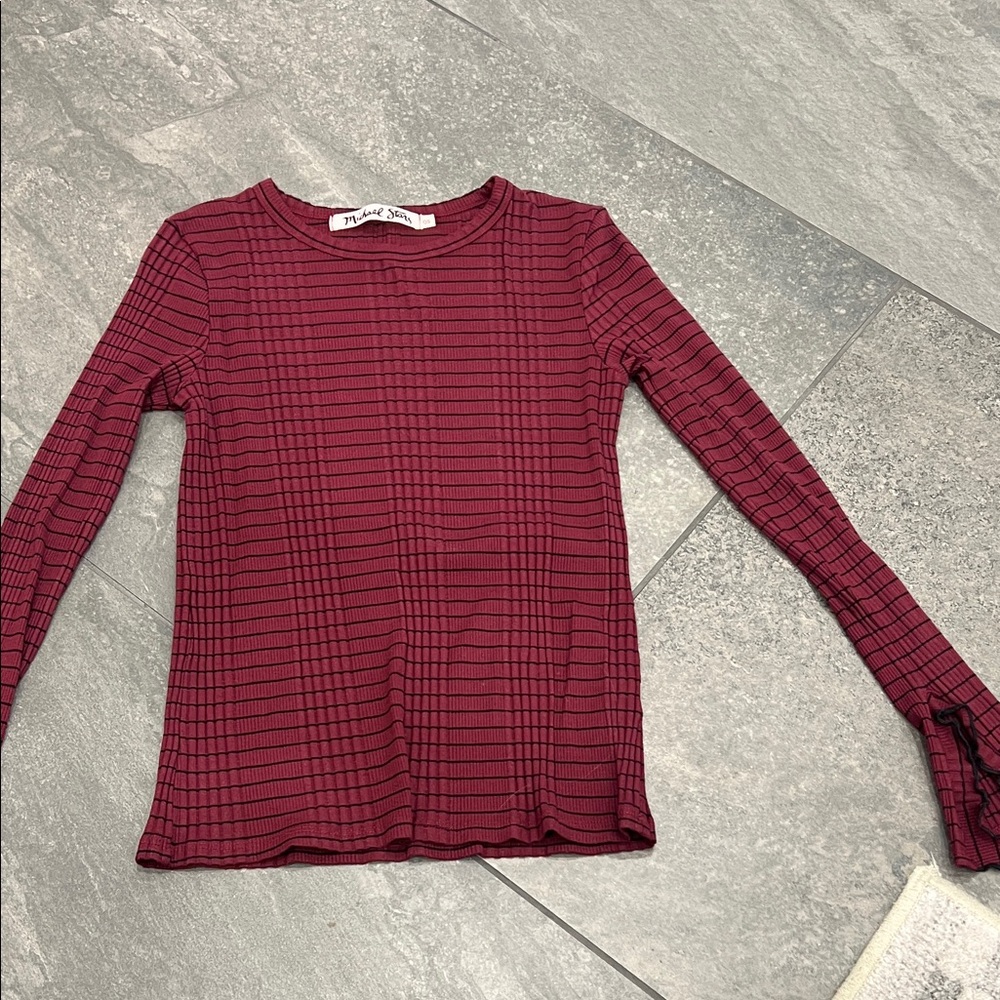 Michael Stars Ribbed Long-Sleeve Top in Wine